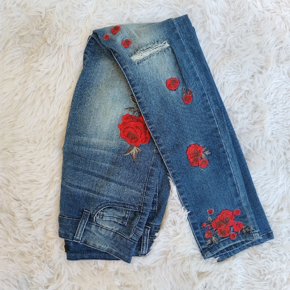 Rose Embroidered Jeans - Picture 1 of 5